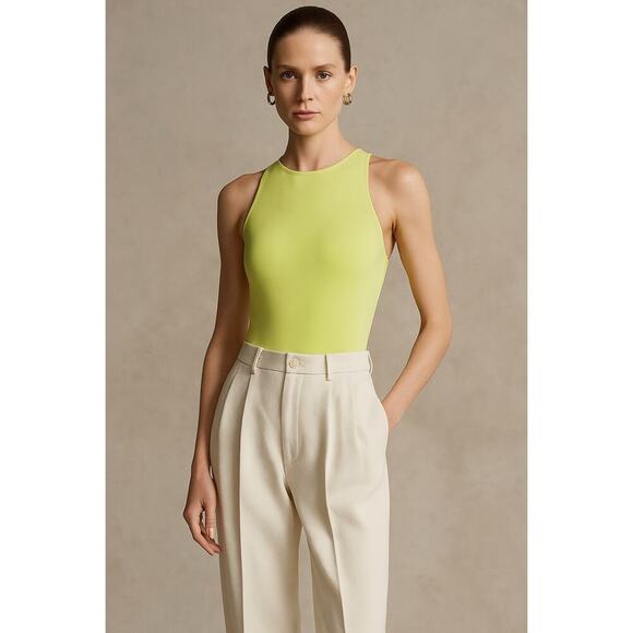 Ralph Lauren Purple Label Claeton Scuba Bodysuit Neon Chartreuse Size Large - Picture 1 of 9